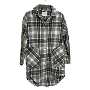 RD Style XS wool blend plaid jacket NWT shacket brown cream buttons fall neutral